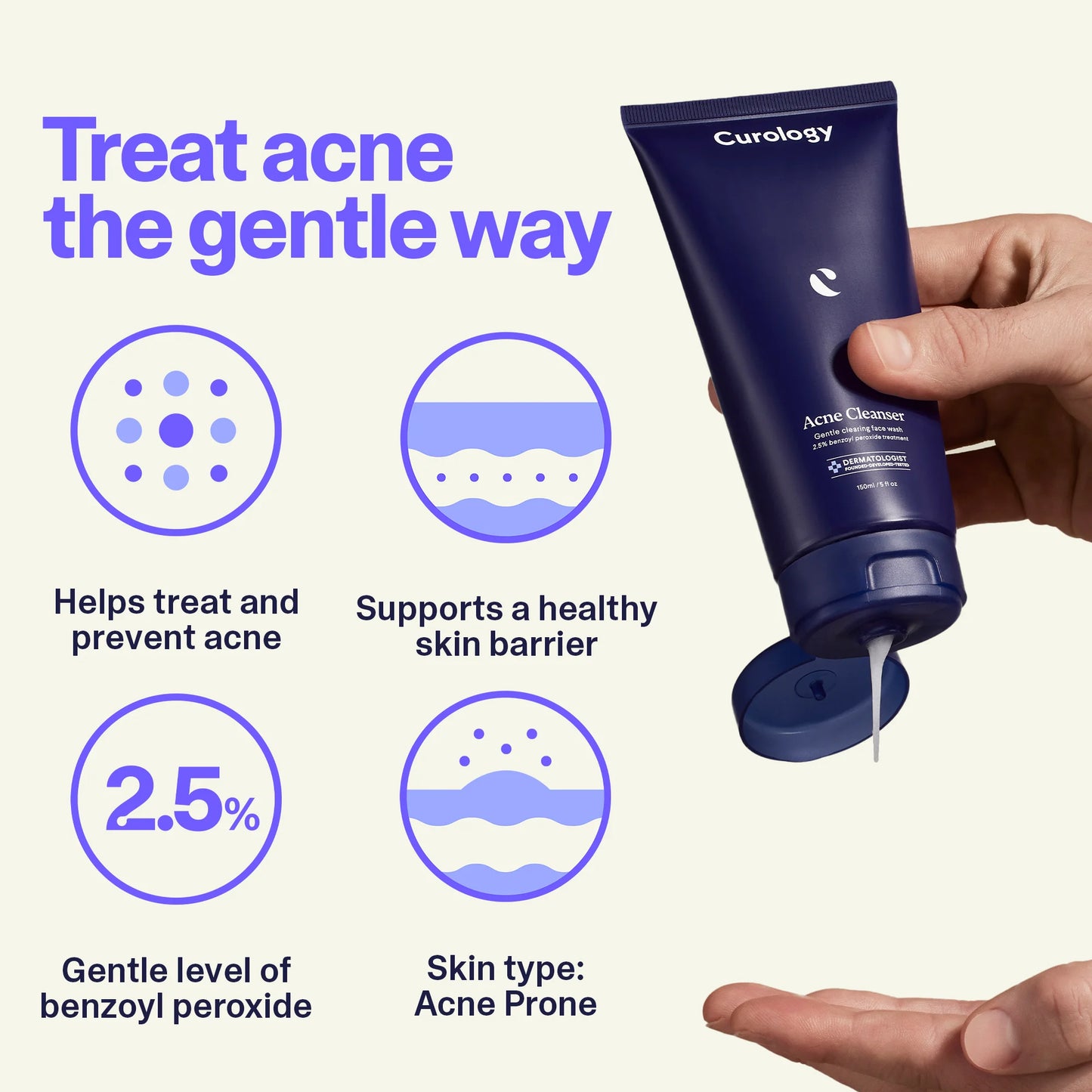 Acne Cleanser Benzoyl Peroxide Treatment for Acne Prone Skin, Fragance Free, 5.07 Fl Oz